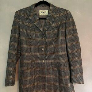 Vintage Equestrian Tweed Plaid Wool Riding Blazer